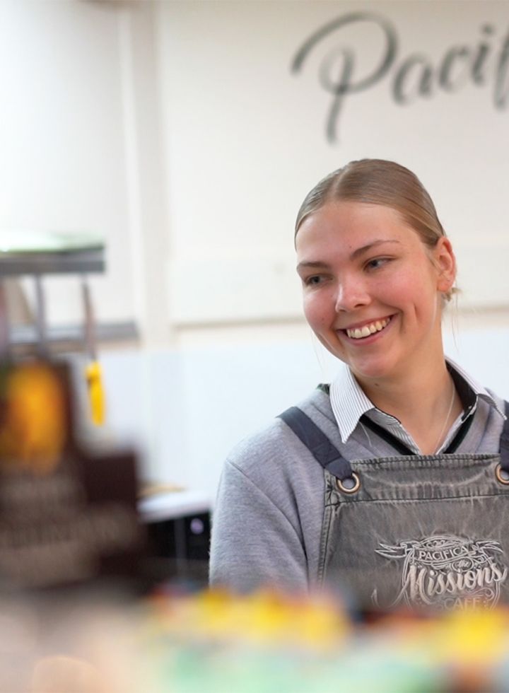 Student working at Café Pacifica
